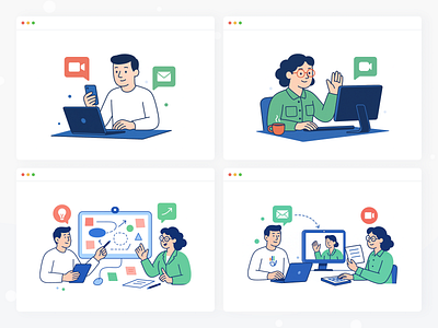 Online Conference Platform – Modular Illustration Concept #3 agenda audience call conference discussion event host invite join meeting moderator networking panel presentation schedule speaker stage talk video webinar