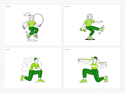 Modular Exercise Illustrations for Health & Fitness Platform #3 balance body cardio core energy exercise fitness health mobility motion movement pose posture recovery routine strength stretch training workout yoga