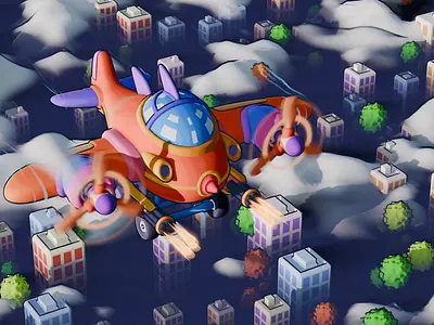 City Shooter ☁️🛩️☁️ 3dart 3dillustration 3drender animation b3d blender blenderart cute eeveerender motiondesign