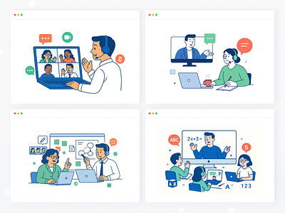 Online Conference Platform – Modular Illustration Concept #4 agenda audience call conference discussion event host invite join meeting moderator networking panel presentation schedule speaker stage talk video webinar