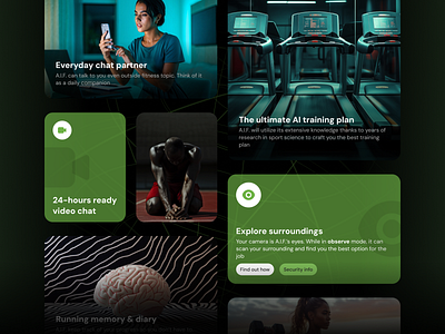 ai fitness companion app landing page design ai bento clean companion cta dark faq figma fitness framer gradient graphic design green landing page rating spotlight ui ux web web design