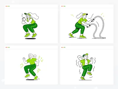 Modular Exercise Illustrations for Health & Fitness Platform #4 balance body cardio core energy exercise fitness health mobility motion movement pose posture recovery routine strength stretch training workout yoga