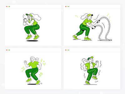 Modular Exercise Illustrations for Health & Fitness Platform #4 balance body cardio core energy exercise fitness health mobility motion movement pose posture recovery routine strength stretch training workout yoga