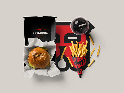 Bulldogz - Burger & Fries branding burger design download fastfood identity logo mockup mockups packaging psd template typography