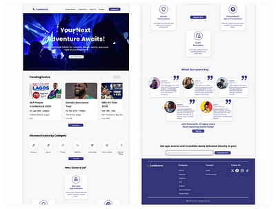 Luminevnt Ticketing Website design homepage interface landing page product design ticketing website ui uiux website