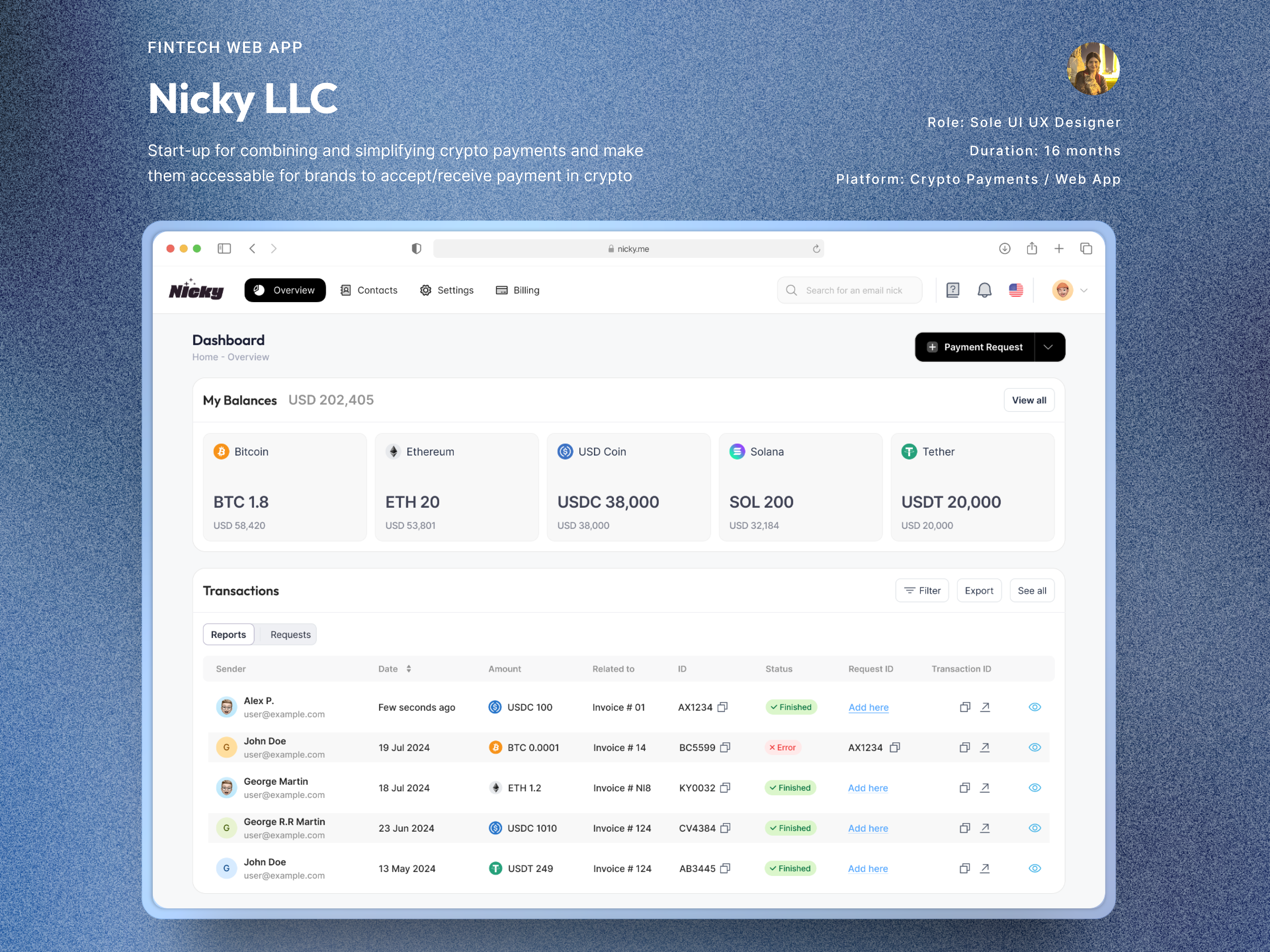 UI UX Redesign of the Crypto Payment Experience at Nicky clean ui crypto app crypto dashboard crypto wallet dashboard design design system fintech dashboard fintech ui onboarding payment platform payment request product design prototype saas design ui ui ux wallet ux web app design web application web3