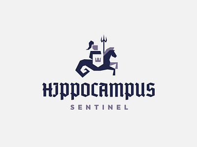 Knight Riding A Hippocampus Logo crown fantasy greek hippocampus knight legendary logo marine medieval mythical mythology ocean poseidon rider sea seahorse shield spear trident warrrior