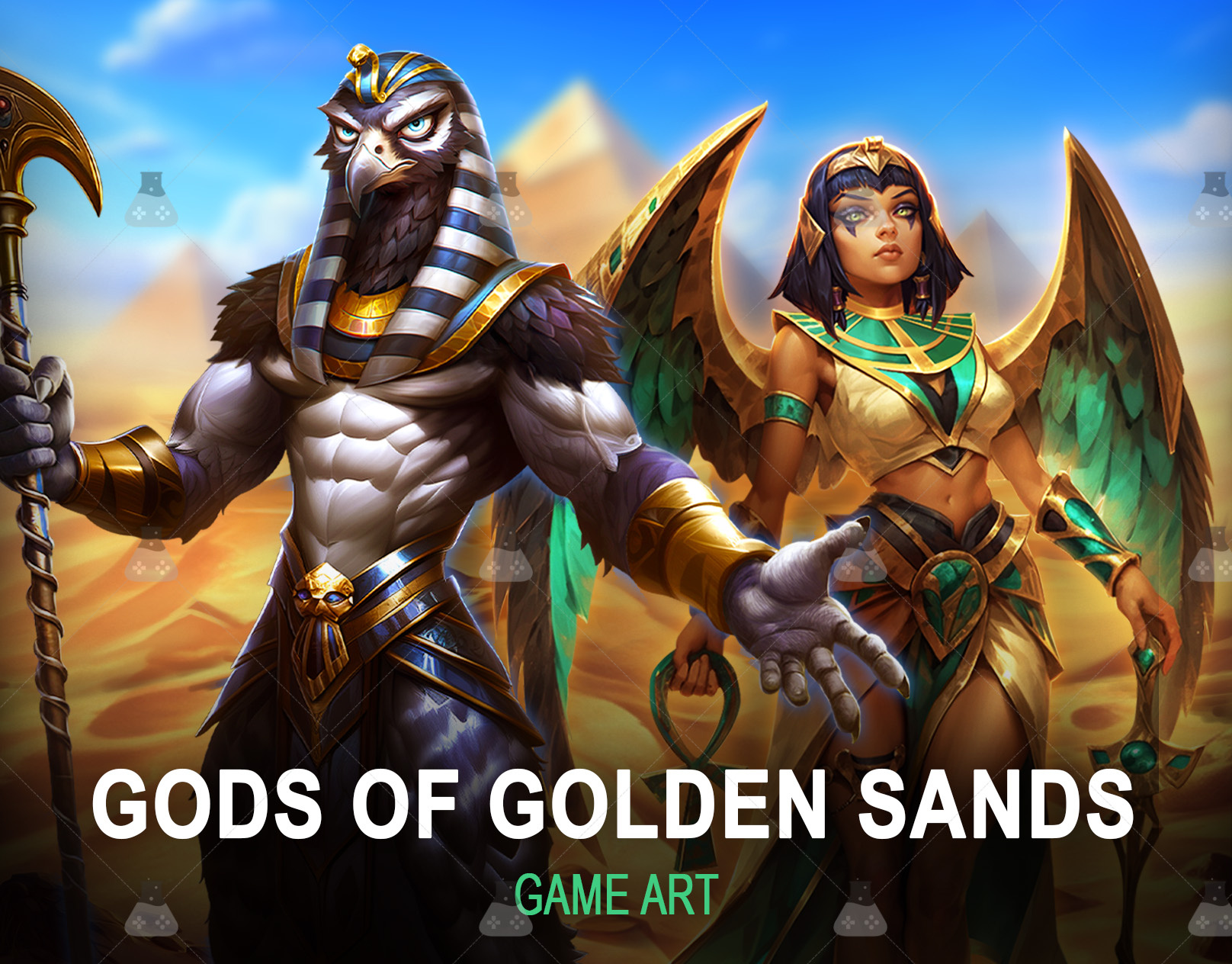 Gods of Golden Sands – Stylized Slot UI & Symbols by Gamix Labs 2d artwork digital art game characters game development gamix labs slot slot art services