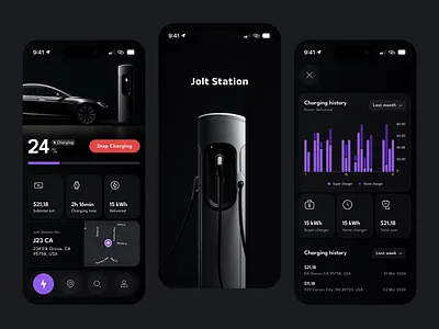 Charging station mobile app car charging chart dark electric map mobile station