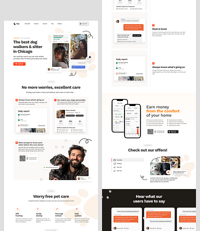 Tails • Website blue care cat chicago dog graphic design happy hero iphone landing orange pet section tails ui usa ux website white