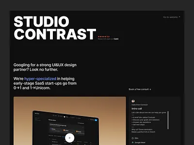 Conversion-optimized landing page for design studio ad campaign bold calendar clean conversion dark demo graphic design header home landing page night rating showreel studio theme website
