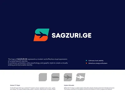Logo concept for SAGZURI.GE branding concept creative design graphic design logo plane simple symbol travel