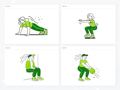 Modular Exercise Illustrations for Health & Fitness Platform #5 balance body cardio core energy exercise fitness health mobility motion movement pose posture recovery routine strength stretch training workout yoga