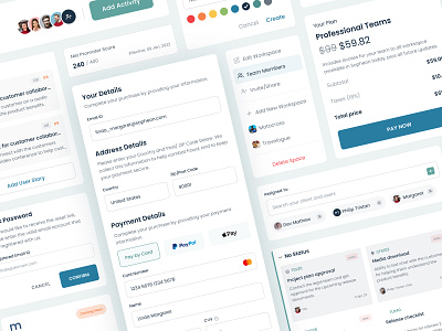 Collaborative Project Management Components! activity add activity assignee choose plan collaborative components design edit workspace light theme payment details project management tool status ui user story ux strategy
