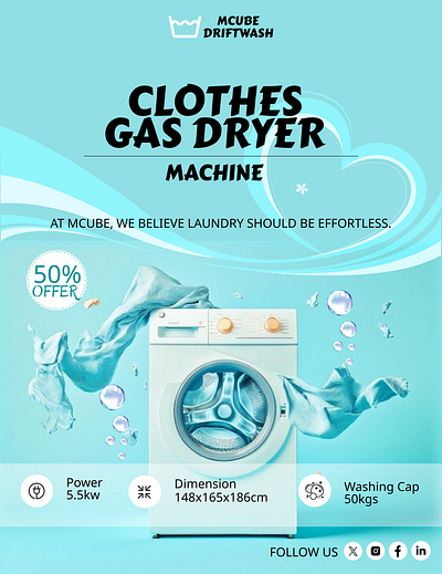 Clothes Gas Dryer Poster Design 3d alcohol art print animation augmented reality branding design electronics branding figma graphic design illustration landing page logo motion graphics responsive design single page design ui uiux vector web design website