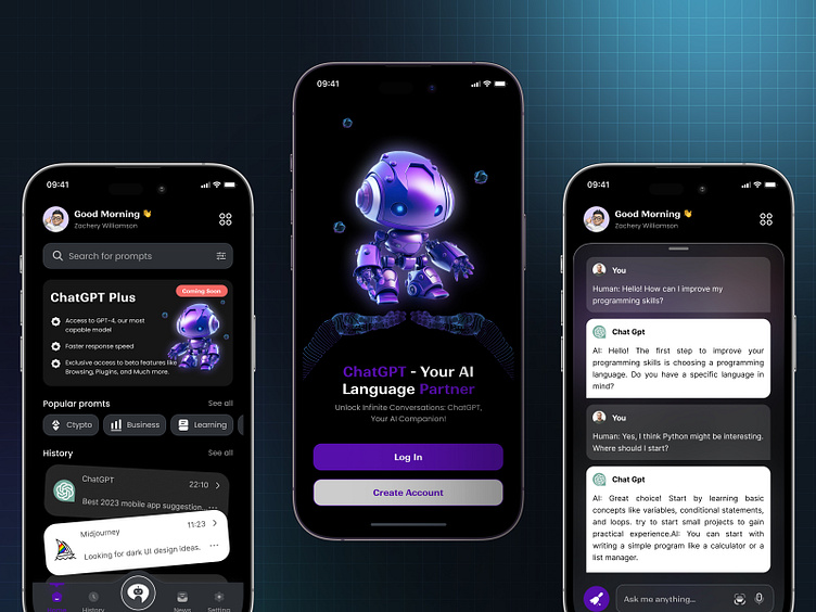 ChatGPT UI dark mode - AI Chat Assistant App UI – Dark Mode Experience by Arccus Inc on ...
