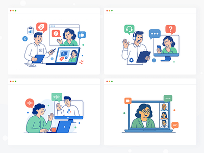 Online Conference Platform – Modular Illustration Concept #6 agenda audience call conference discussion event host invite join meeting moderator networking panel presentation schedule speaker stage talk video webinar