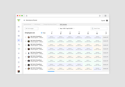 Employee Attendance Roster attendance roster design roster design ui ux