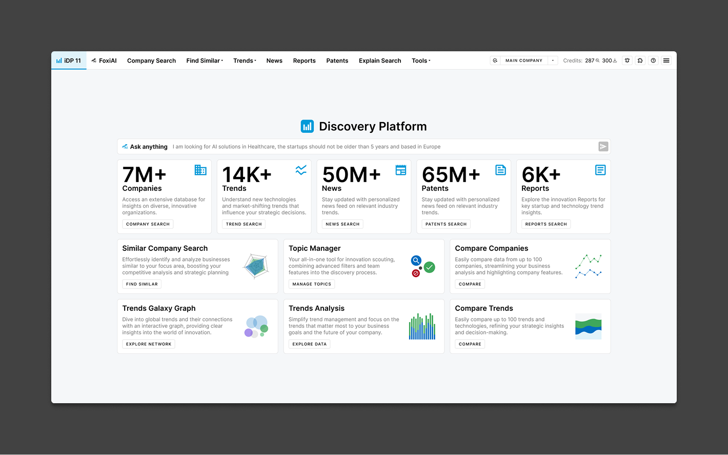 StartUs Insights Platform — Dashboard UI dasboard ui