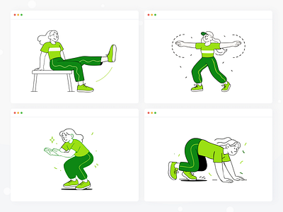 Modular Exercise Illustrations for Health & Fitness Platform #6 balance body cardio core energy exercise fitness health mobility motion movement pose posture recovery routine strength stretch training workout yoga