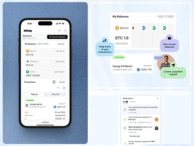 Crypto Payment | Fintech | SaaS UI Card balance clickable mockup crypto payments crypto wallet dashboard payment payment request product design saas ui ui ux ux web
