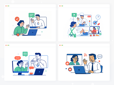 Online Conference Platform – Modular Illustration Concept #7 agenda audience call conference discussion event host invite join meeting moderator networking panel presentation schedule speaker stage talk video webinar