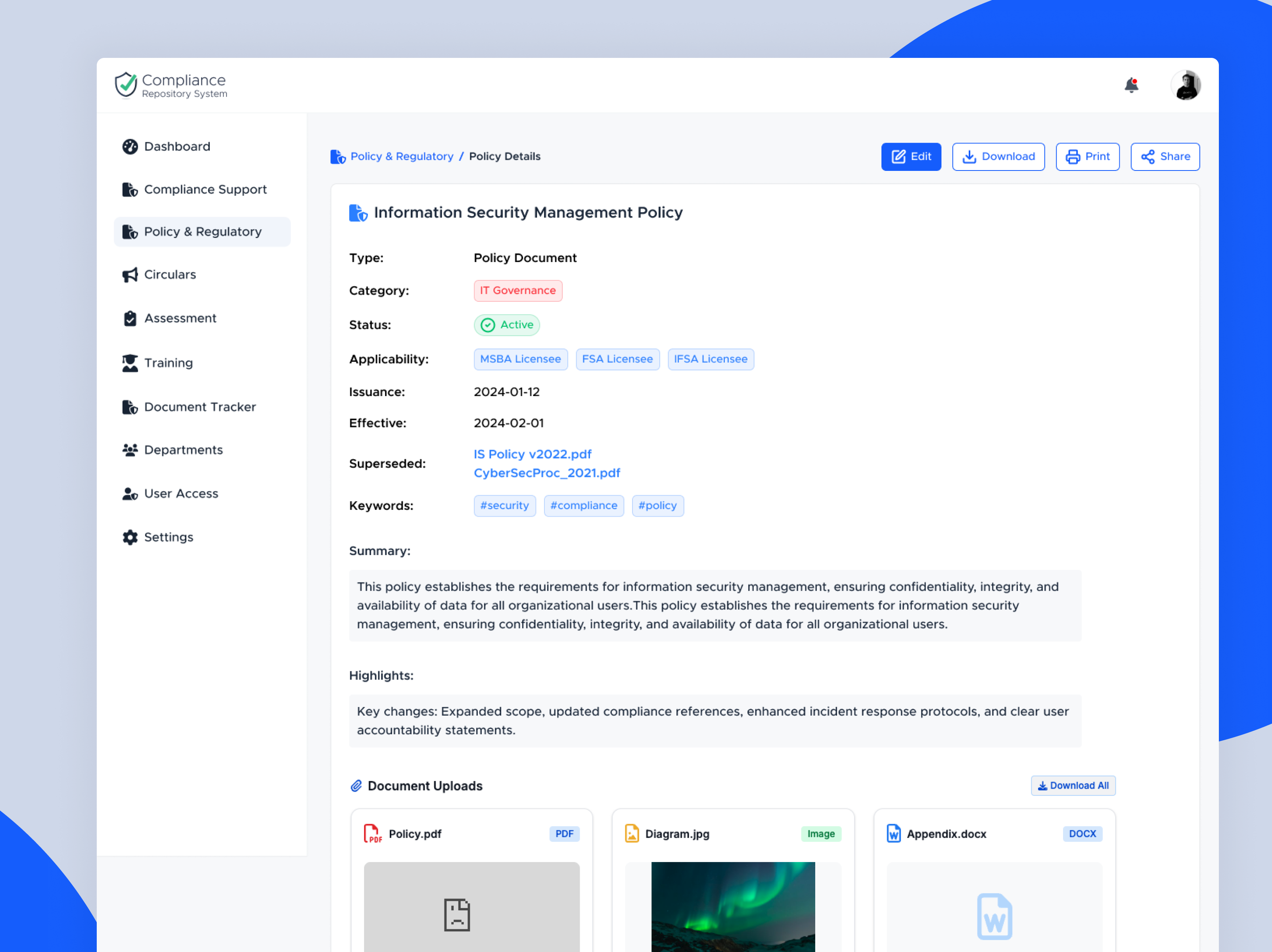 Policy Detail View—Information Security Management compliancetool figmaui policyrepository ui uidesign