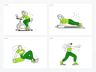 Modular Exercise Illustrations for Health & Fitness Platform #7 balance body cardio core energy exercise fitness health mobility motion movement pose posture recovery routine strength stretch training workout yoga