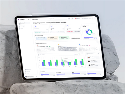 Document Management Dashboard UI adminpanel ai chat screen analyticsui branding cleanui dashboardui data stor documentmanagement documentui file activity chart metrics design minimal and morden dashboard minimaldashboard modernwebui saasdesign teamworkspace ui webappui workspa workspacedesign