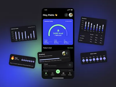 Calories Tracking App — Home & Activity Tracker app branding calories tracking clean design graphs healthtracking home screen illustration inspiration logo minimal product tracking ui widgets