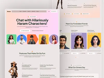 AI Chat Website - UI/UX Design 3d 3d character website design ai chat landing page animation chat with ai characters chat with aicharacters creative cta section creative hero section design feature section design footor gradient design gradient section graphic design landingpagedesign meet our team section modernwebdesign productdesign testimonial design treading creative website voicechatui