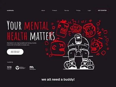 mental health landing page branding design graphic design icon illustration landing page line mental health minimal retro simple ui web design