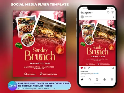Sunday Brunch Flyer Template | Editable Canva brunch brunch flyer buffet canva flyer canva template flyer flyer template flyertemplate graphic design graphicdesigner poster template social media flyer social media post sunday brunch