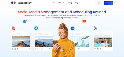 Social Media Management and Scheduling Platform design figma hero section landing page ux