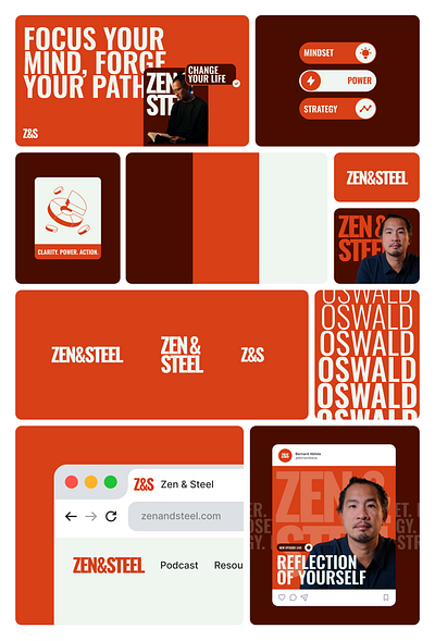 Zen&Steel Think Strategy Creative Branding 3d brand guidelines brand identity branding colour concept design design graphic design illustration influencer marketing logo orange logo podcast branding social media artist branding thinking strategy typography ui visual identity youtube channel youtuber