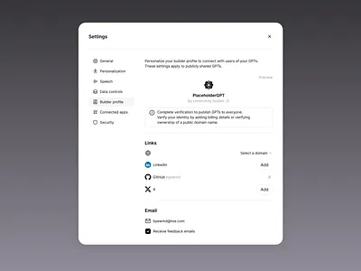 Builder profile ai chat chatgpt setting ui design
