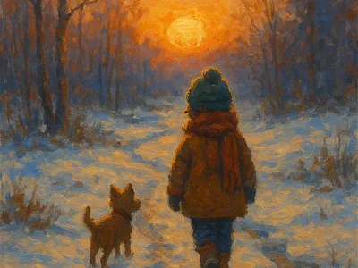 Winter Walk Home cozyatmosphere design sunsetwalk warmandcoldcontrast