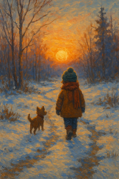 Winter Walk Home cozyatmosphere design sunsetwalk warmandcoldcontrast