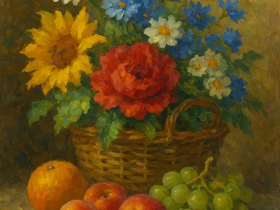 Harvest in Bloom artofnature harvest in bloom impressioniststyle oilpainting stilllifepainting