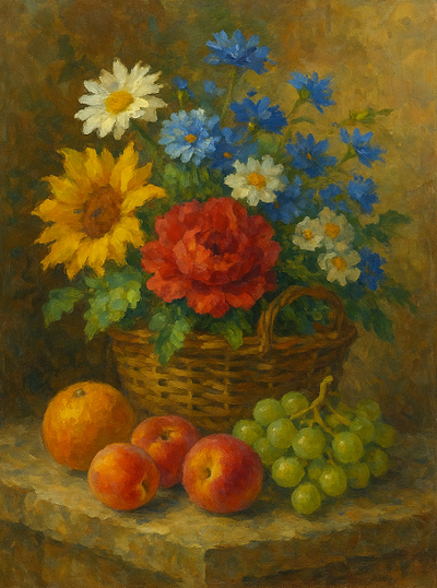 Harvest in Bloom artofnature harvest in bloom impressioniststyle oilpainting stilllifepainting