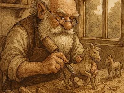 The Dwarf Woodcarver inkandwatercolo