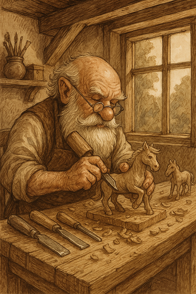 The Dwarf Woodcarver inkandwatercolo