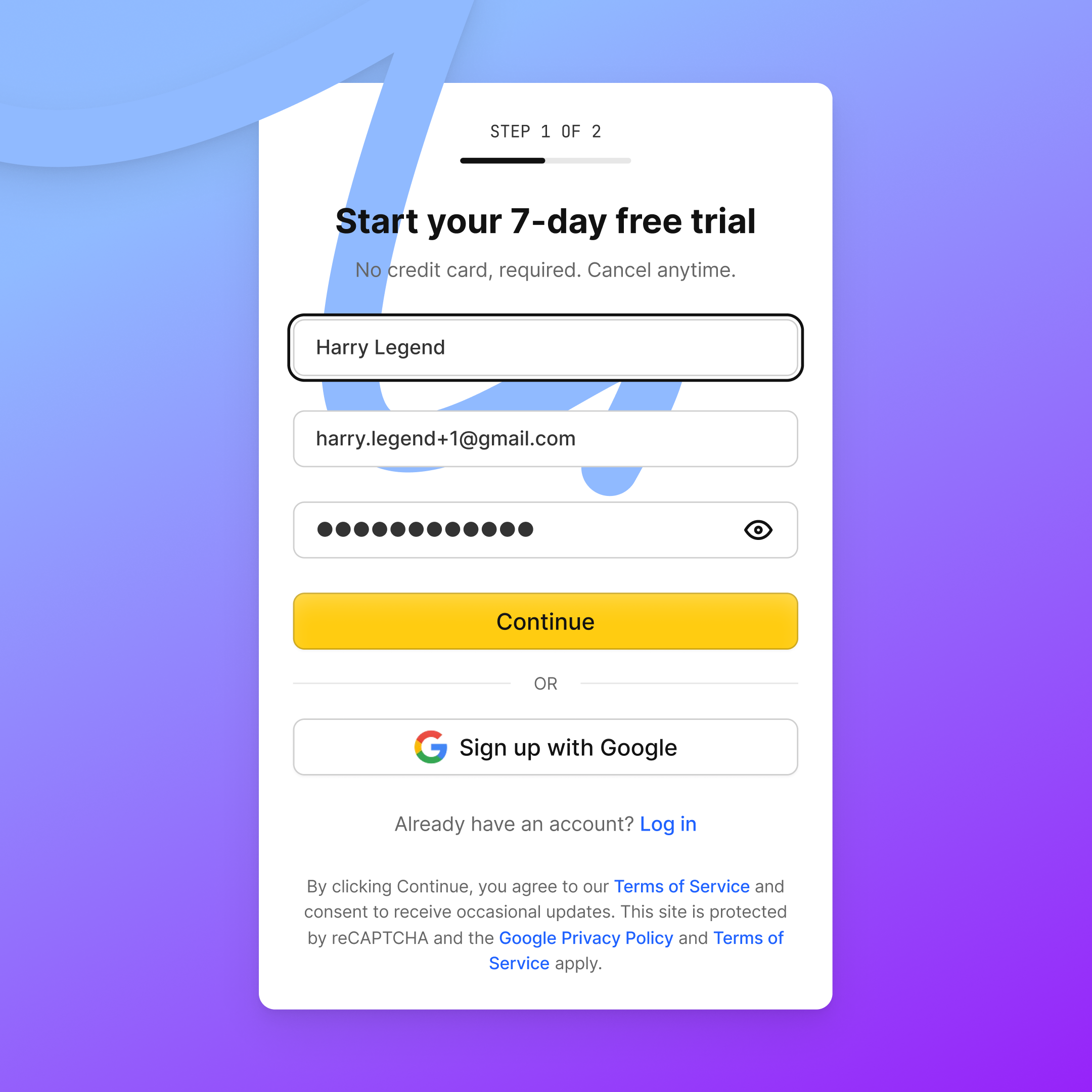 Start your trial, get signed up design figma layout signup trial ui ux