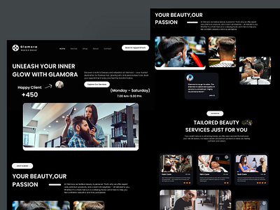 Glamora – Beauty Salon Website beauty care website beauty salon ui beauty service app booking system design clean layout clean ui design elegant website desig figma ui design figma website template glow up design hair salon design minimal beauty web design modern web ui online appointment ui responsive website ui salon website design spa booking app ui for salon app user friendly website uxui case study