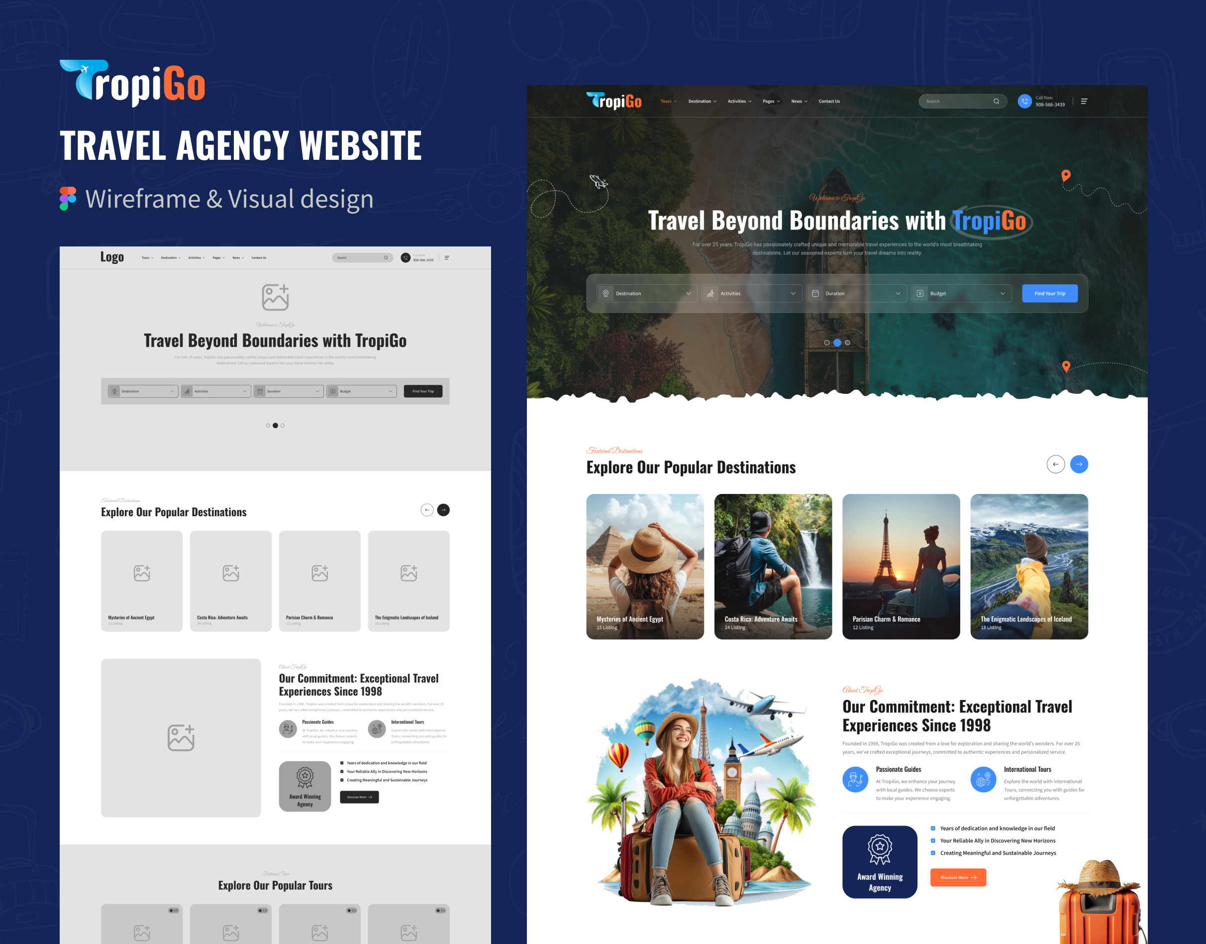 Tour & Travel Agency Wireframe to Visual Design design figma product design tour travel agency ui ux web design wireframe to visual design
