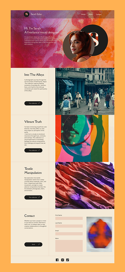 🎨 Freelance Portfolio – Sarah Solas artist bold colorful colors figma freelance graphic design modernui photograph portfolio ui ux
