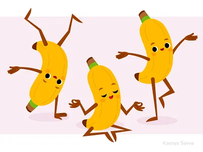 Banana Fruit Characters adobe illustrator banana branding cartoon character character design children eco flat character food for kids fruit character healthy food illustration vector yoga