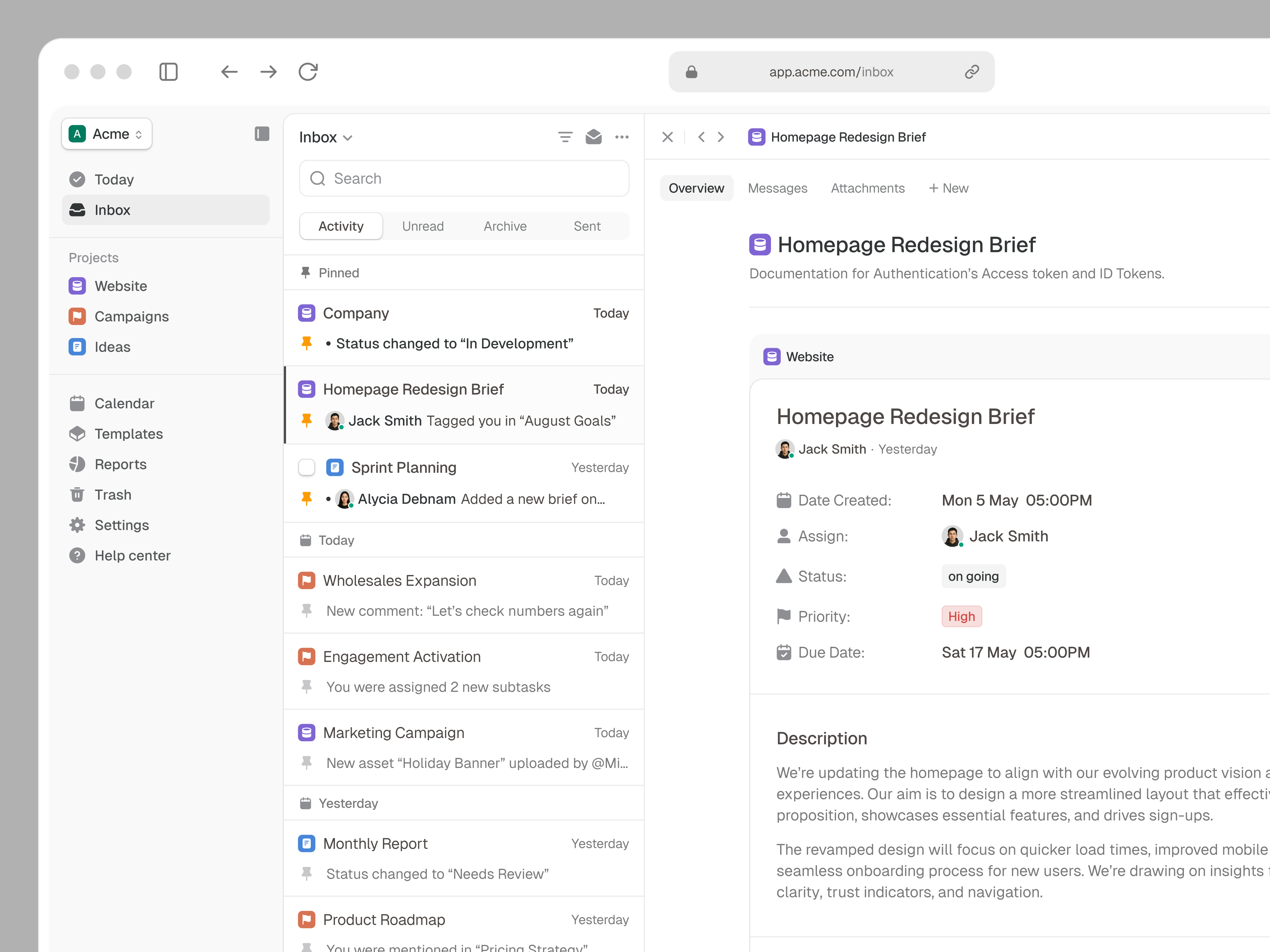 Productivity Web App: Inbox & Task Detail for Team Collaboration app app design clean dashboard email fdv inbox mail management productivity project project management saas saas web app task task detail task management uidesign uiux web app