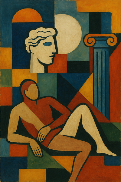 Abstraction with a classic bust and figure abstraction classicfigure figure illustration