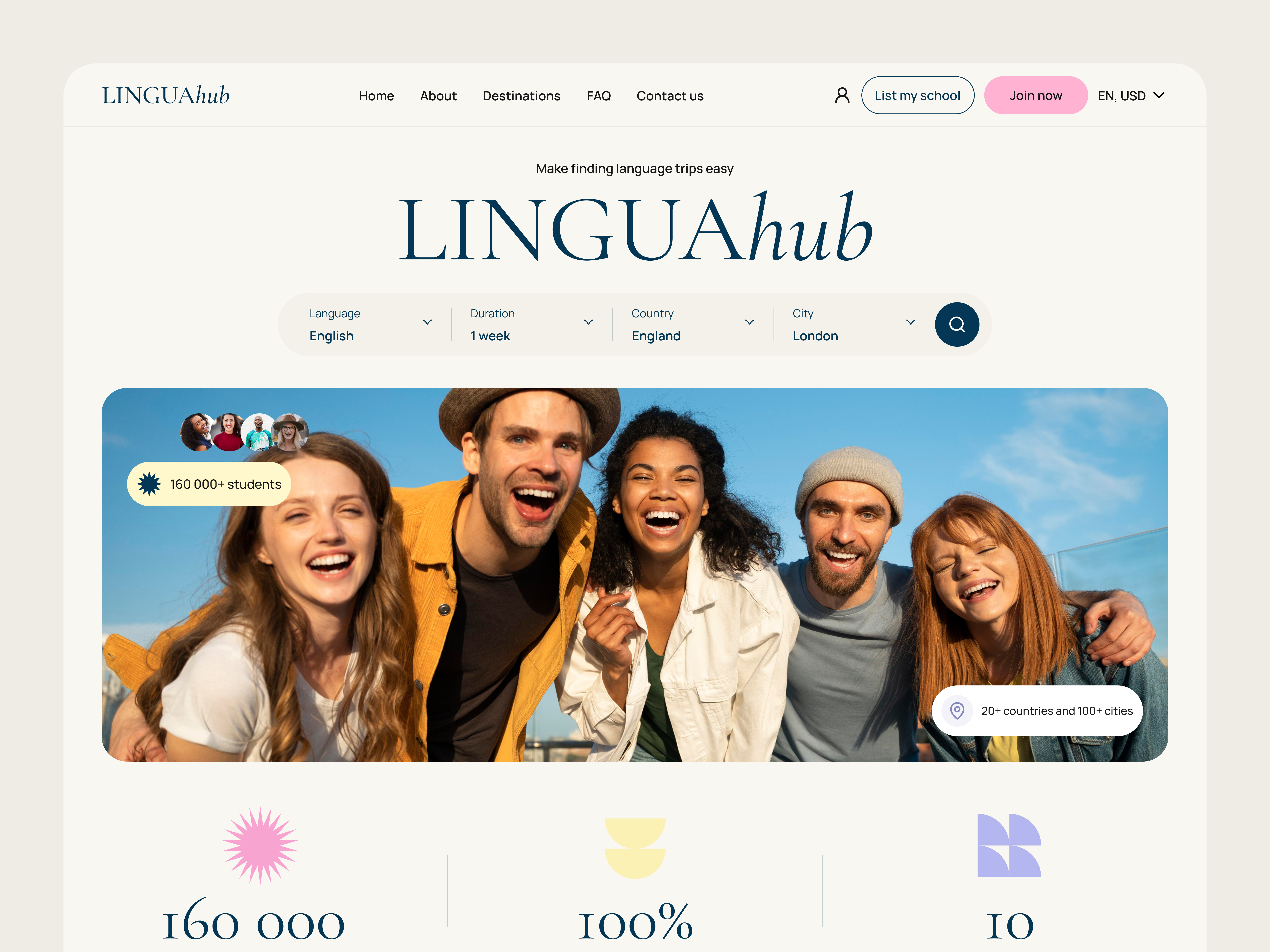 Example of LinguaHub — Language Trip Booking Platform